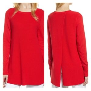 Halogen | Red Poppy Sweater with Split Back | Medium
